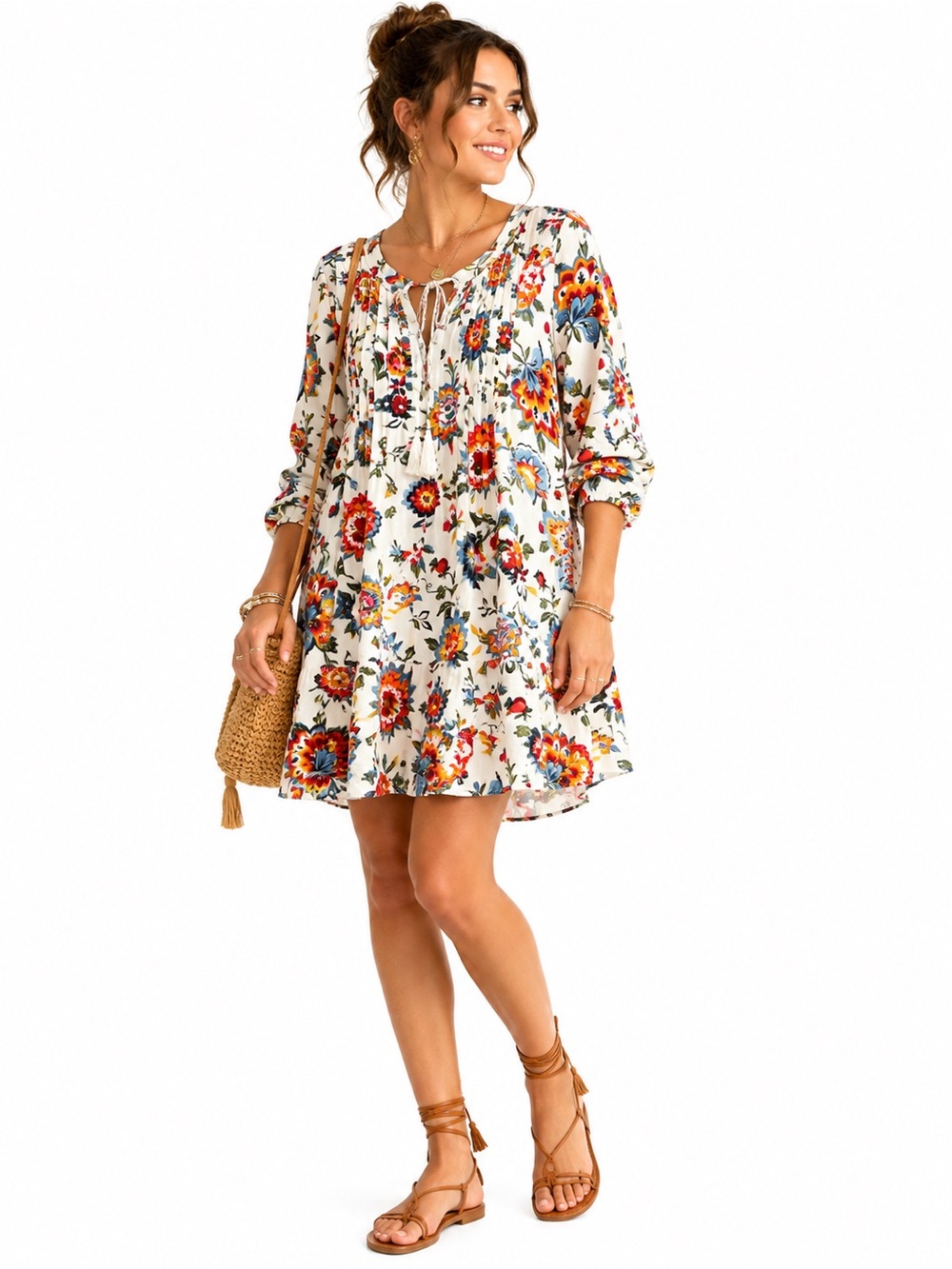 Old Navy Floral Swing Dress Large Lined Rayon Boho Folk Romantic Fall